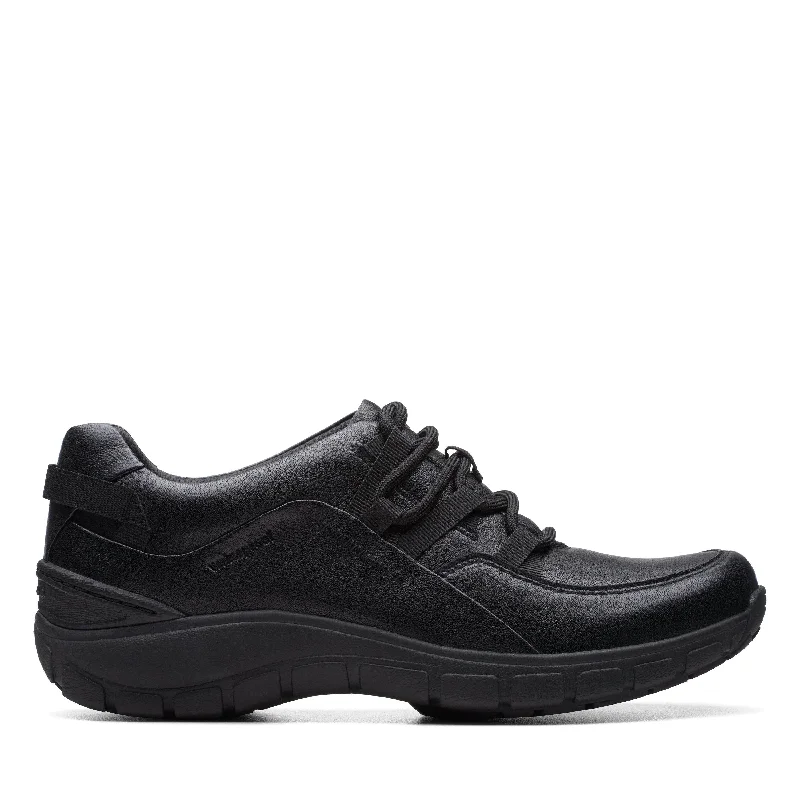 Athletic shoes with soft sole -Clarks Wave Range AP in Black Leather