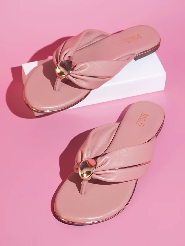 flats for seasonal stays-Women Peach Solid Open Toe Flats