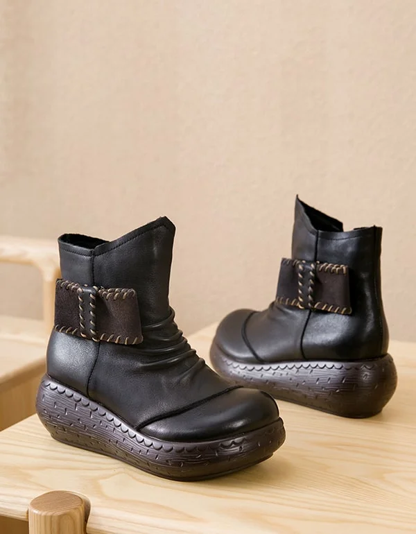 Boots with padded float-Handmade Comfy Retro Leather Women's Platform Boots