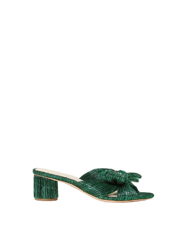 olive leather high heels-Women Emilia Pleated Bow Heel Sandal In Emerald