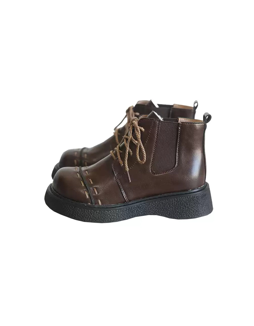 Boots with durable rush-Front Knit Round Head Platform Retro Boots