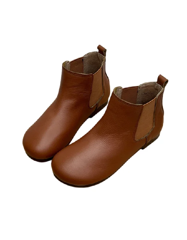 Boots with insulated lining-Side Elastic Round Toe Soft Leather Boots 35-41