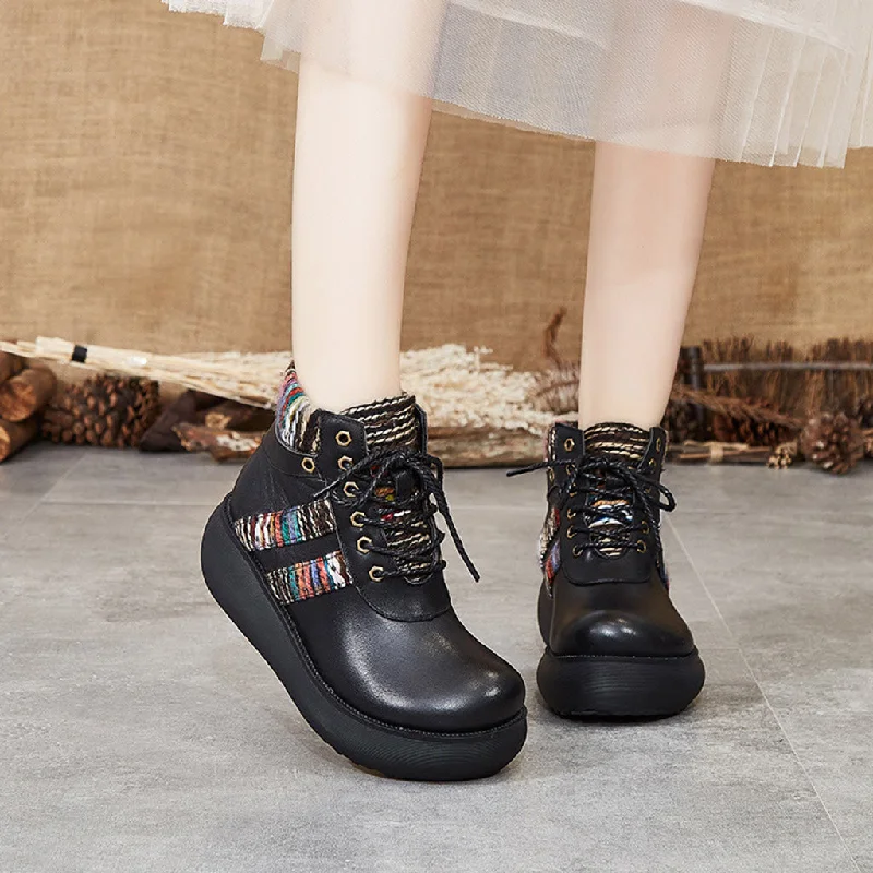 Boots with breathable upper-Handmade Retro Leather Wedge Boots | Gift Shoes