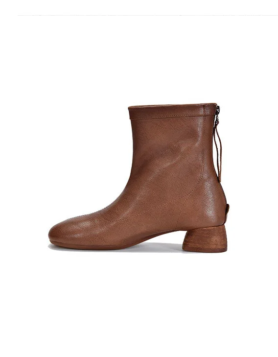 Boots with lightweight flow-Real Leather Back Zipper Chunky Heel Chelsea Boots