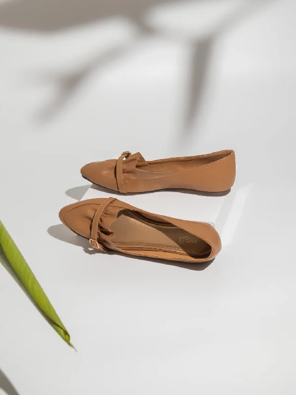 flats for minimalist living-Women Dark Beige Buckles Flats Ballerinas