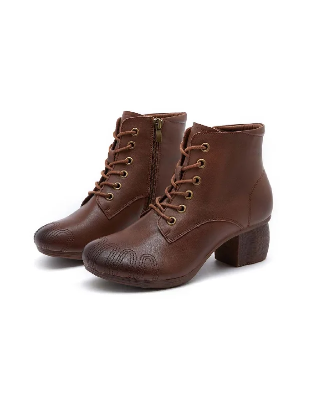 Boots for daily breeze-Handmade Retro Leather Chunky Women's Boots