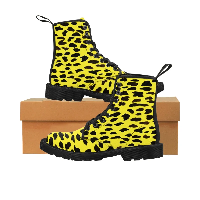 Boots with sturdy twist-Yellow Cheetah Ladies' Boots, Designer Animal Print Women's Canvas Boots For Ladies (US Size 6.5-11)