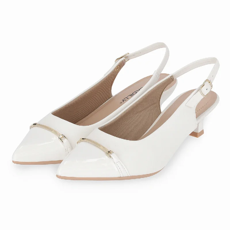 trendy peep-toe high heels-Metropolis Sling-Back Heels -White (740.015)