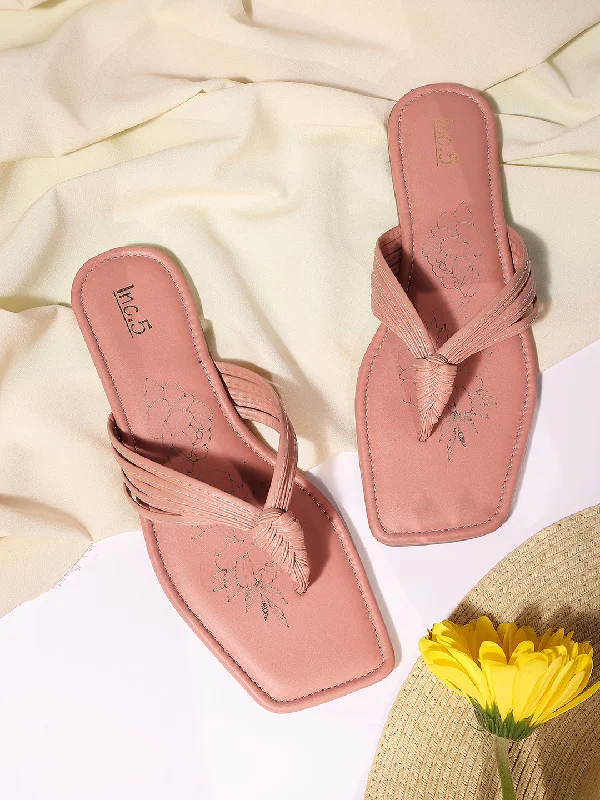 cozy flats for couples-Women Peach open Toe Flats