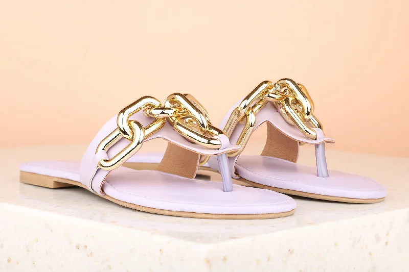 flats near cultural spots-Women Purple Embellished T-Strap Flats