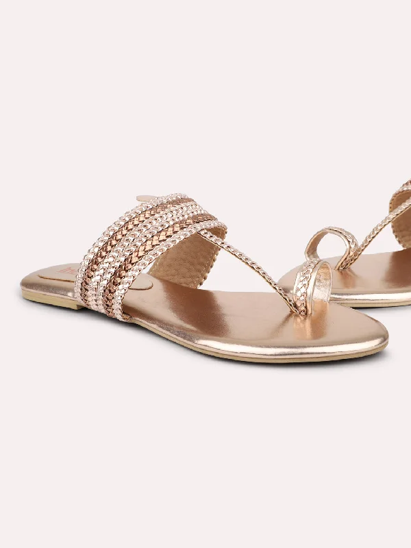 budget flats in city-Women Rose Gold Embellished One Toe Flats