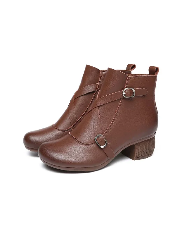 Boots for hiking breeze-Retro Comfy Cross Buckle Chunky Boots