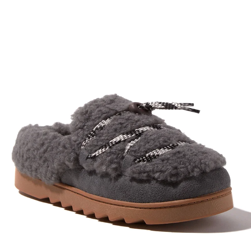 vent cotton slippers-Dearfoams Women's Giselle Lace Up Teddy Clog Slipper