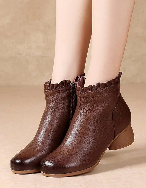 Boots for snowy flow-Retro Leather Women Fashion Chunky Boots