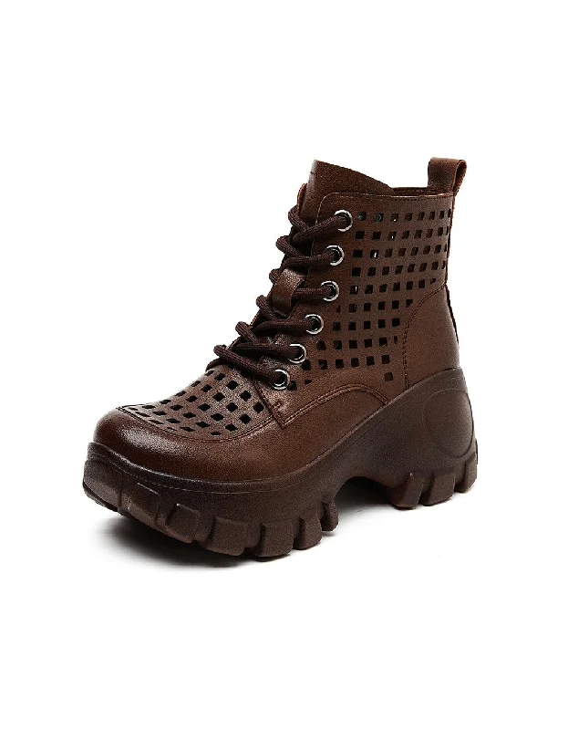 Boots with tough float-Retro Platform Hollow Boots