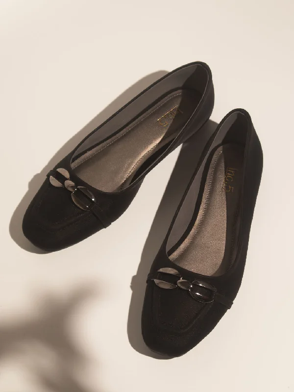 flats with open designs-Women Black Buckled Ballerinas Flats