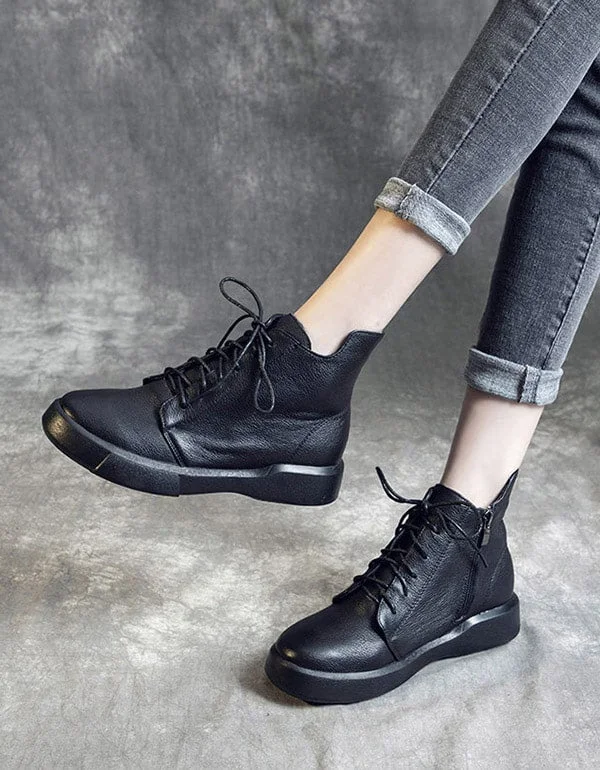 Boots with breathable breeze-Retro Leather British Style Black Short Boots