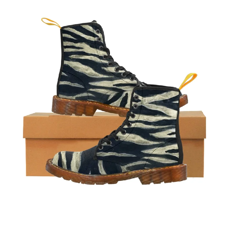 Boots with stylish twist-Tiger Striped Print Ladies' Boots, Designer Animal Print Women's Canvas Hiking Boots (US Size 6.5-11)