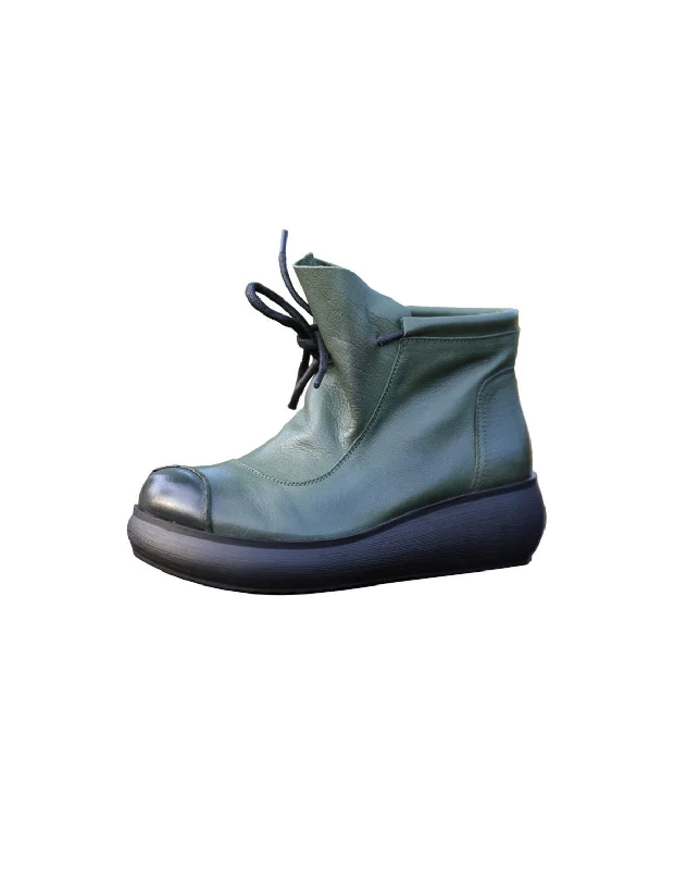 Boots with breathable buzz-Autumn Lace-up Comfortable Retrp Platform Boots Green