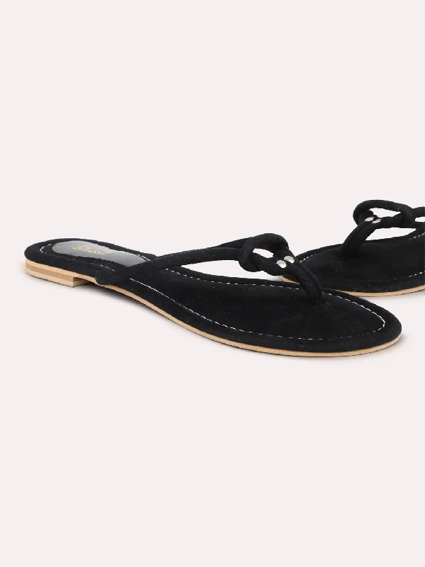 trendy flats for parties-Women Black Open Toe Flats