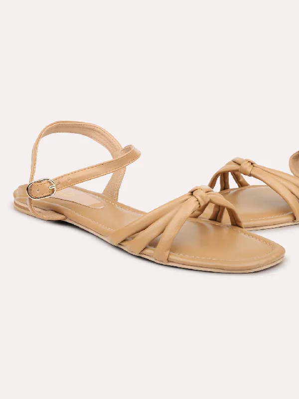 luxury flats in downtown-Women Beige Open Toe Flats