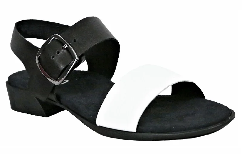 sandals with cozy soles-Munro Cleo White/Black Combo