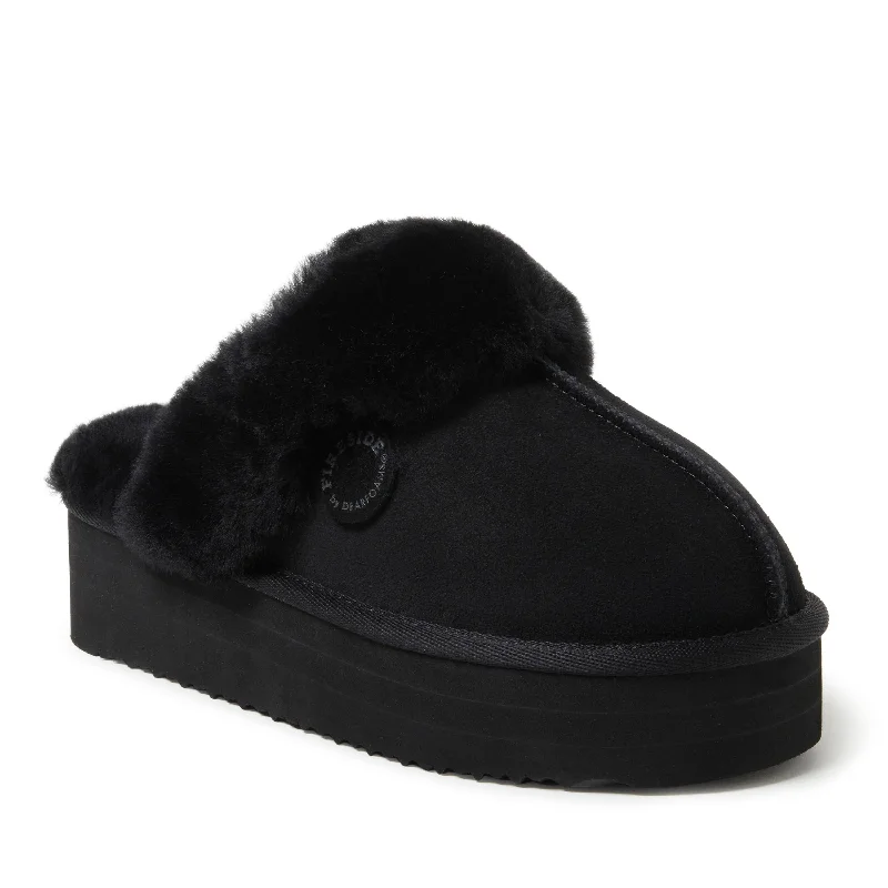 stripe subtle slippers-Fireside by Dearfoams Women's Melton Genuine Shearling Platform Scuff Slipper