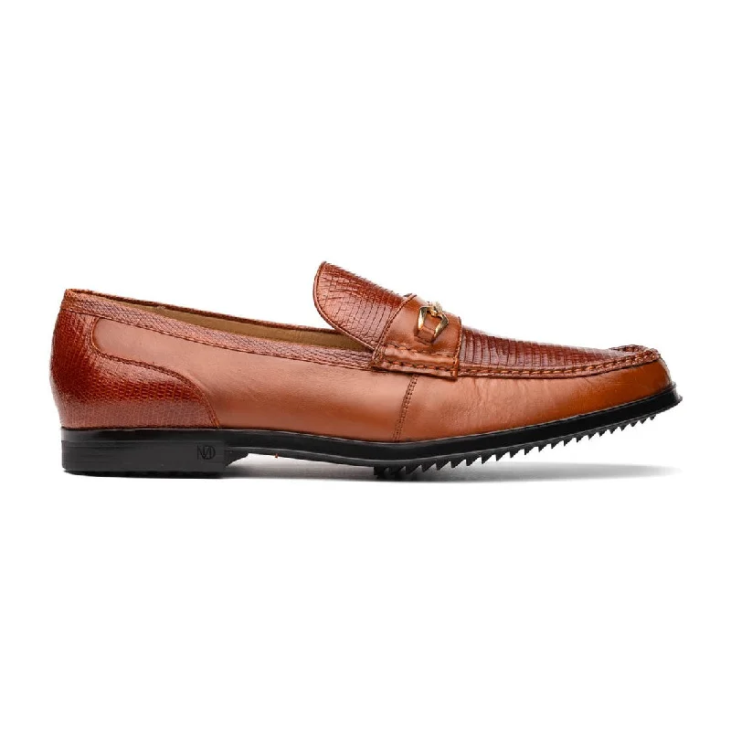 Loafers with thick lining-Marco Di Milano Hugo Men's Shoes Cognac Exotic Lizard / Calf-Skin Leather Horsebit Loafers (MDM1084)