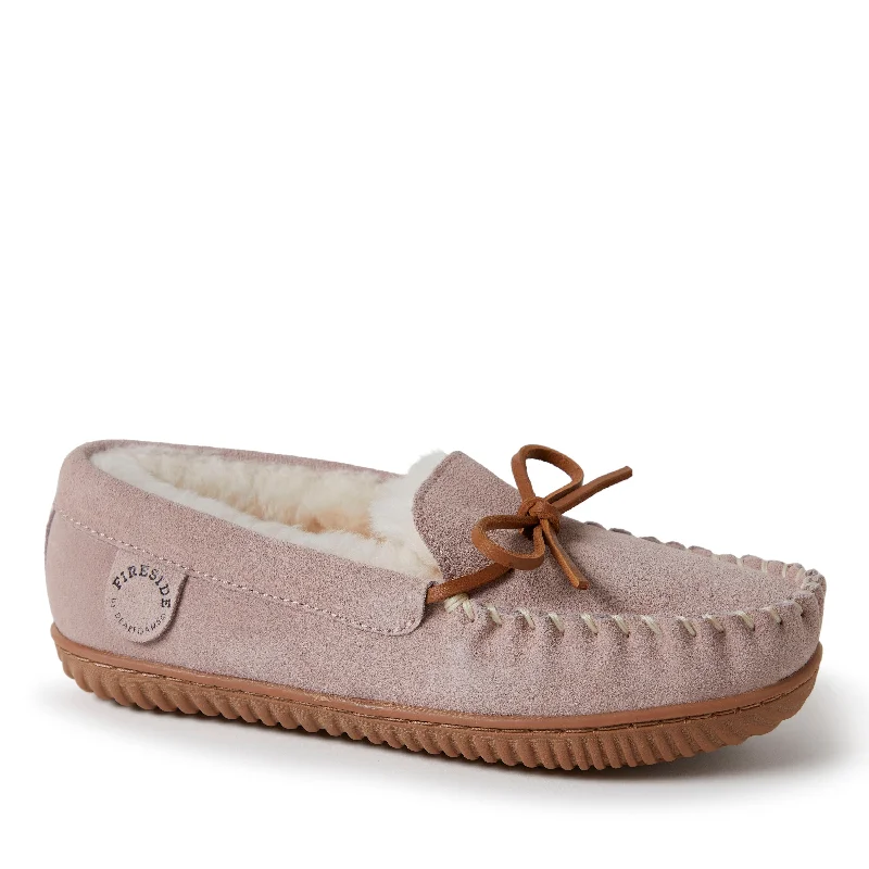 rubber lush slippers-Fireside by Dearfoams Women's Alice Springs Shearling Water Resistant Indoor/Outdoor Moccasin Slipper