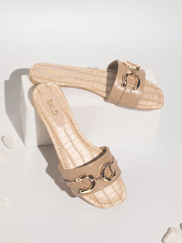 flats with modern lighting-Women Beige Open Toe Flats