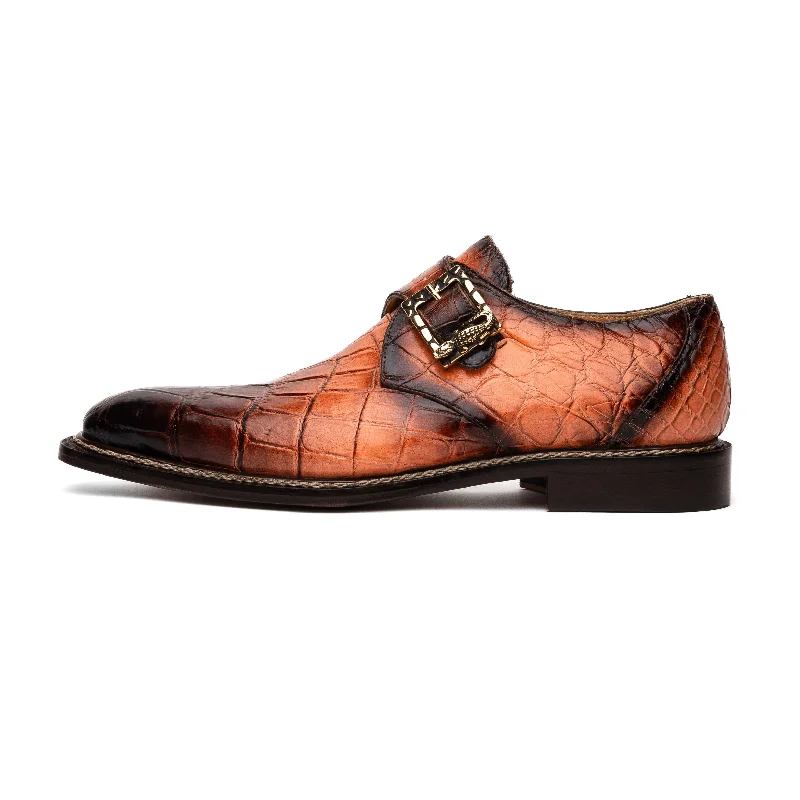 Loafers with robust support-Mauri Nitti 3281/2 Men's Shoes Peach with T.Moro Finish Exotic Alligator Monk-Strap Loafers (MA5601)