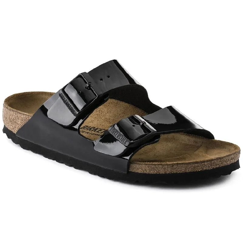 chic sandals for evenings-Arizona Black Birko-Flor Patent