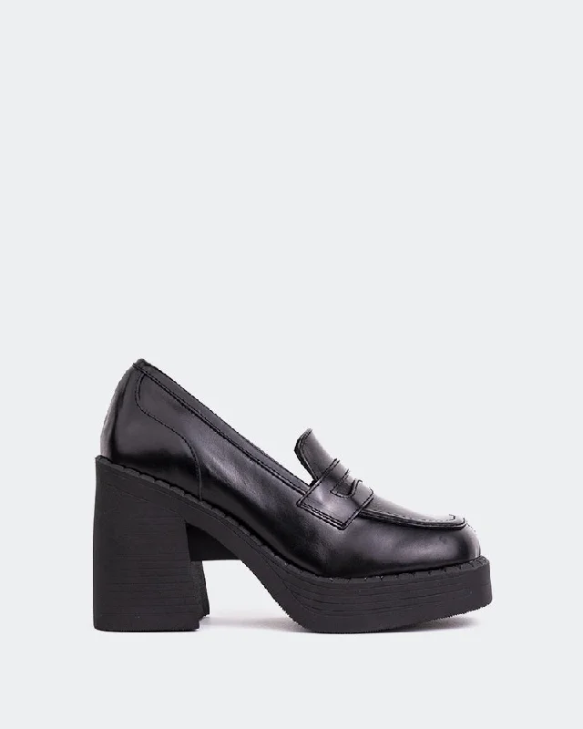 Loafers with thick soles-Weezer Black Leather