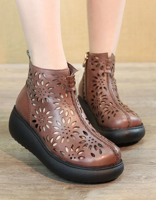 Boots with slip-resistant grip-Round Head Retro Leather Summer Boots