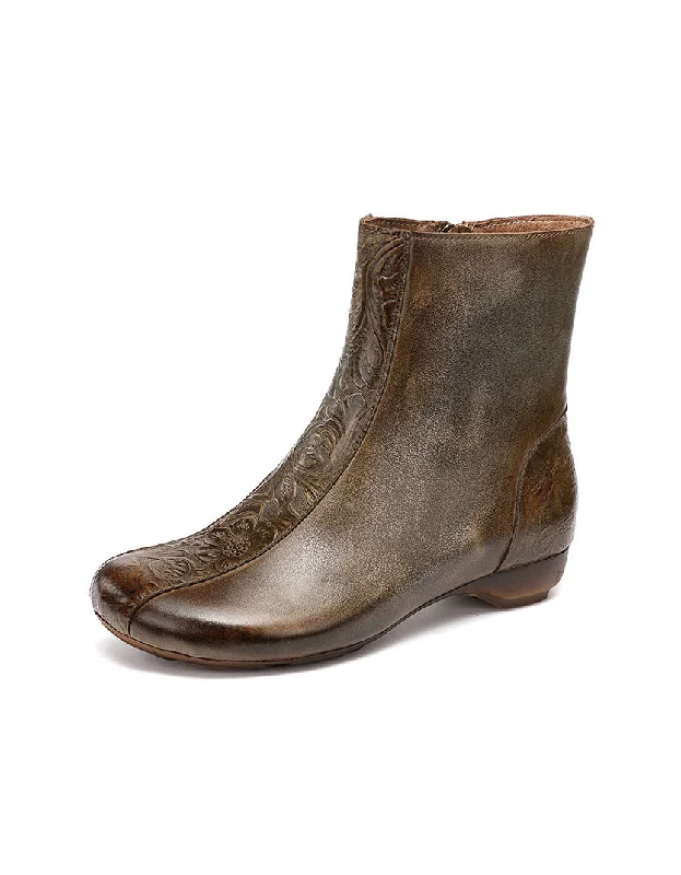 Boots with rugged breeze-Handmade Front Embossing Retro Flat Boots