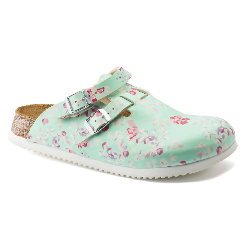 senior-friendly slippers-Women's Kay Professional Clog - Narrow Width In Flower Field Mint