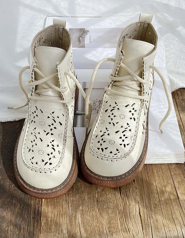 Boots for outdoor breeze-Comfortable Lace-up Hollow Retro Boots