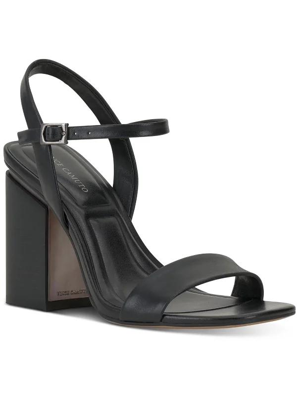 dressy sandal high heels-Womens Leather Ankle Strap Block Heel