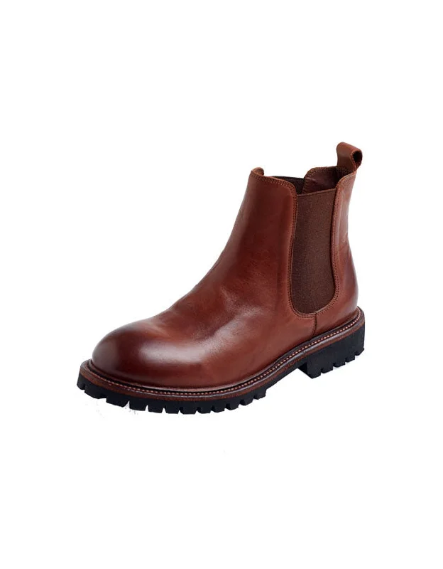 Boots for casual rush-Genuine Leather Round Toe Chelsea Boots