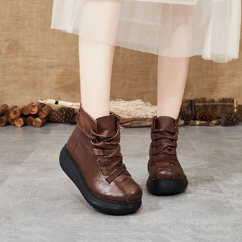 Boots for wet weather-Leather Retro Waterproof Platform Boots