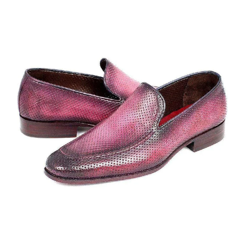 Loafers for chill evenings-Paul Parkman Handmade Designer Shoes Perforated Leather Purple Loafers (PM5451)