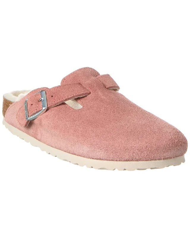 quiet soft slippers-Birkenstock Boston VL Narrow Suede & Shearling Clog