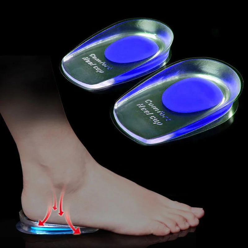 crystal silver high heels-1pair Soft Silicone Gel Insoles for heel spurs pain Foot cushion Foot Massager Care Half Heel Insole Pad Height Increase