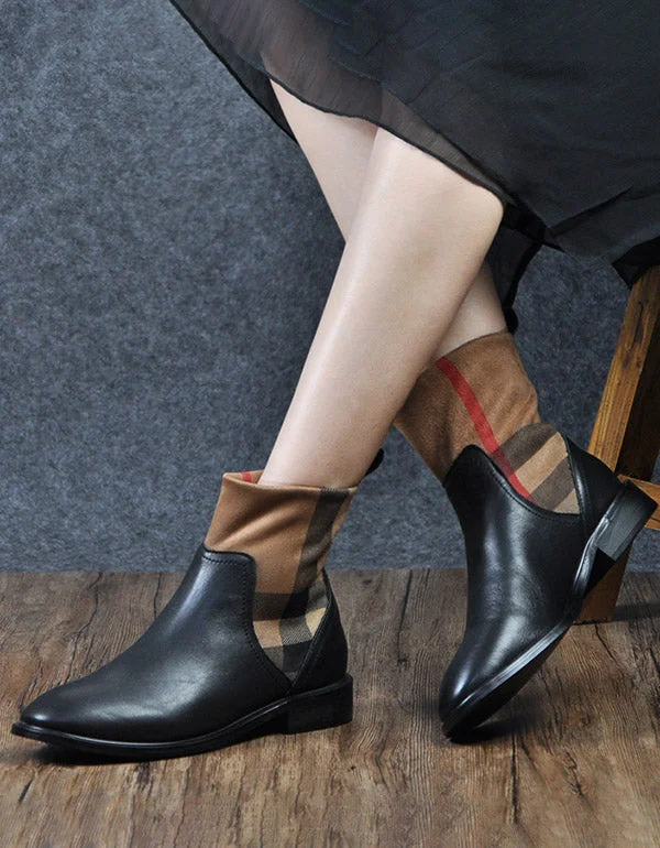 Boots with lightweight sole-Chelsea Stitching Plaid Fashion Women Boots