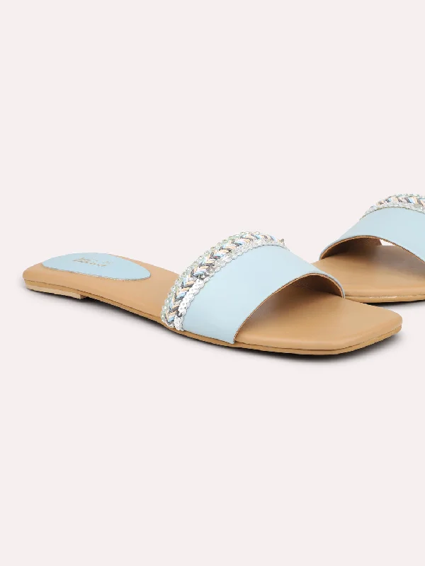 modern flats architecture-Women Blue Open Toe Flats