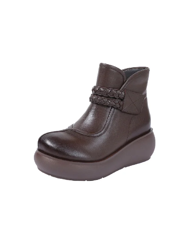 Boots with padded buzz-Ankle Velcro Wide Toe Box Retro Wedge Boots