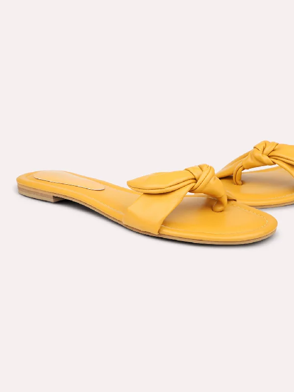 high-rise flats for sale-Women Yellow One Toe Flats