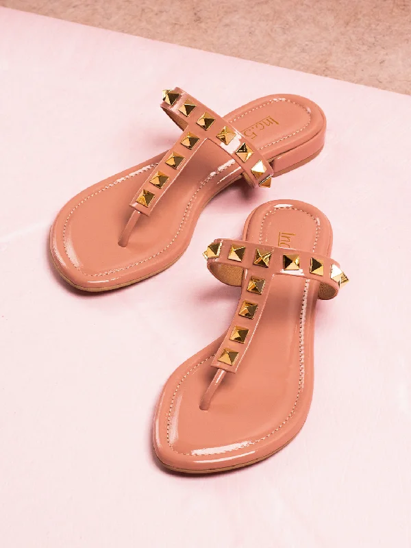 trendy flats for events-Women Peach Fran Studded Open Toe Flats