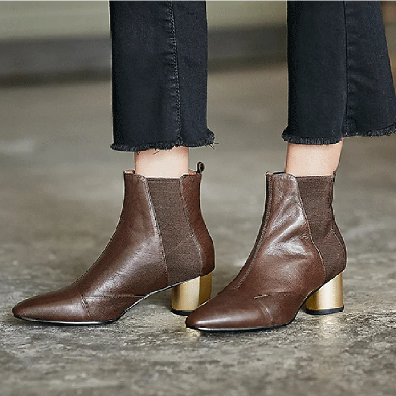 Boots for outdoor comfort-Spring Thick Heel Pointed Chelsea Boots 35-41