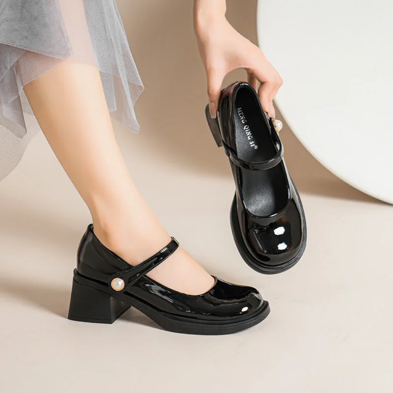 Mary Jane shoe for stylish comfortWomen Stylish Glossy Leather Mary Jane Shoes